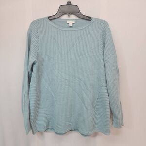 J Jill Sweater Size Medium Womens Boat Neck Blue Pullover Sweatshirt Cotton Ribb